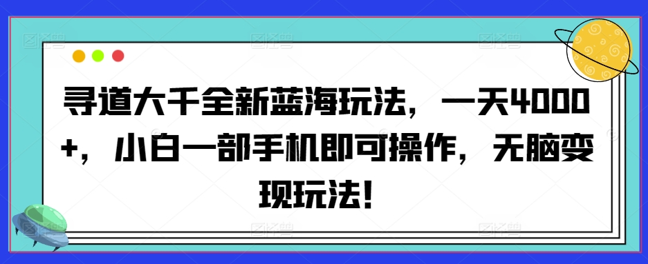 寻道大千全新蓝海玩法，一天4000+，小白一部手机即可操作，无脑变现玩法！ - 163资源网-163资源网