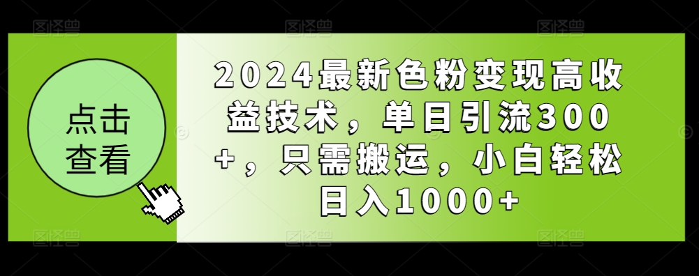 2024最新色粉变现高收益技术，单日引流300+，只需搬运，小白轻松日入1000+ - 163资源网-163资源网