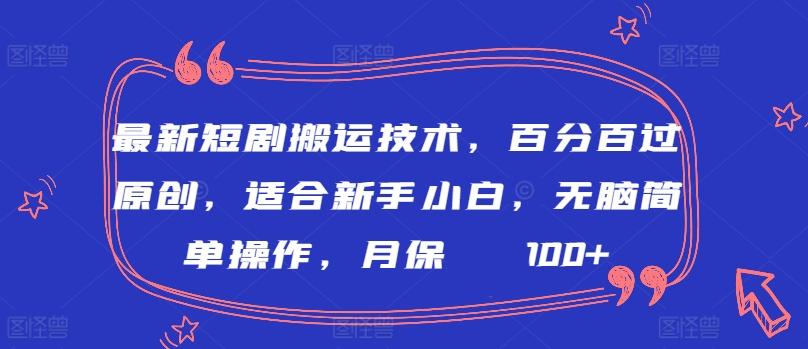 最新短剧搬运技术，百分百过原创，适合新手小白，无脑简单操作，月保底2000+【揭秘】 - 163资源网-163资源网