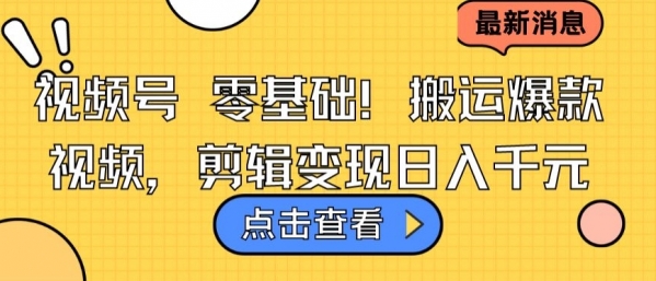 视频号零基础搬运爆款视频，剪辑变现日入千元【揭秘】 - 163资源网-163资源网