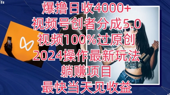 爆撸日收4000+，视频号创者分成5.0版本，视频100%过原创，最快当天见收益 - 163资源网-163资源网