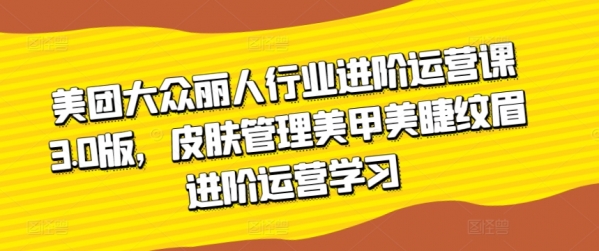 美团大众丽人行业进阶运营课3.0版，皮肤管理美甲美睫纹眉进阶运营学习 - 163资源网-163资源网