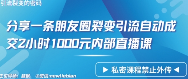 分享一条朋友圈裂变引流自动成交2小时1000元内部直播课【揭秘】 - 163资源网-163资源网