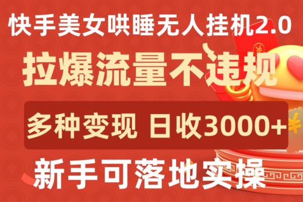 快手美女哄睡无人挂机2.0.拉爆流量不违规，多种变现途径，日收3000+，新手可落地实操【揭秘】 - 163资源网-163资源网