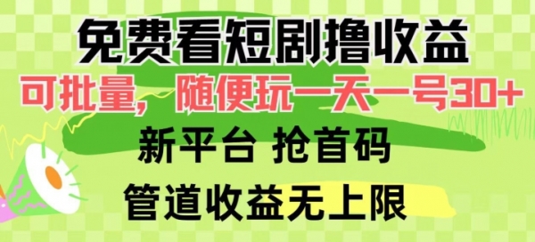 免费看短剧撸收益，可挂机批量，随便玩一天一号30+做推广抢首码，管道收益 - 163资源网-163资源网