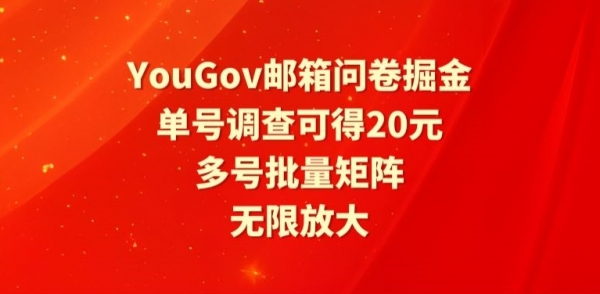 YouGov邮箱问卷掘金，单号调查可得20元，批量矩阵无限放大 - 163资源网-163资源网