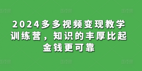 2024多多视频变现教学训练营，知识的丰厚比起金钱更可靠 - 163资源网-163资源网