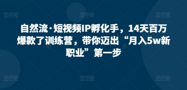 自然流·短视频IP孵化手，14天百万爆款了训练营，带你迈出“月入5w新职业”第一步 - 163资源网-163资源网