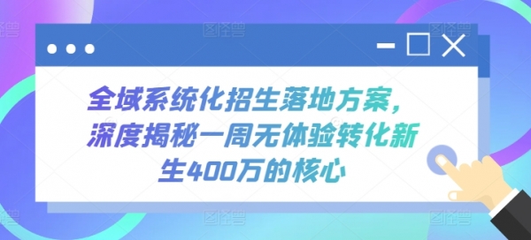 全域系统化招生落地方案，深度揭秘一周无体验转化新生400万的核心 - 163资源网-163资源网