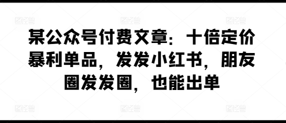 某公众号付费文章：十倍定价暴利单品，发发小红书，朋友圈发发圈，也能出单 - 163资源网-163资源网