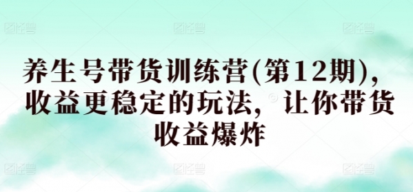 养生号带货训练营(第12期)，收益更稳定的玩法，让你带货收益** - 163资源网-163资源网