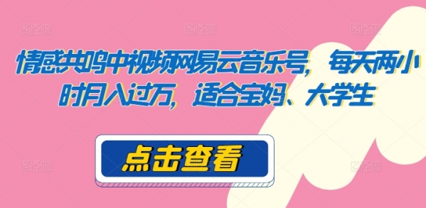 情感共鸣中视频网易云音乐号，每天两小时月入过万，适合宝妈、大学生 - 163资源网-163资源网