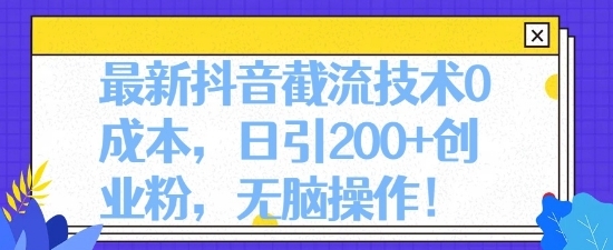 最新抖音截流技术0成本，日引200+创业粉，无脑操作 - 163资源网-163资源网