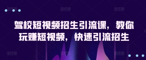 驾校短视频招生引流课，教你玩赚短视频，快速引流招生 - 163资源网-163资源网