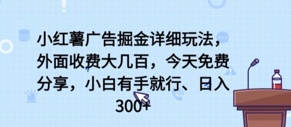 小红薯广告掘金详细玩法，外面收费大几百，小白有手就行，日入300+【揭秘】 - 163资源网-163资源网