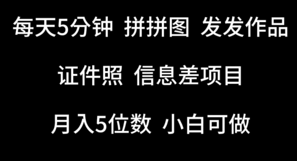 每天5分钟，拼拼图发发作品，证件照信息差项目，小白可做【揭秘】 - 163资源网-163资源网