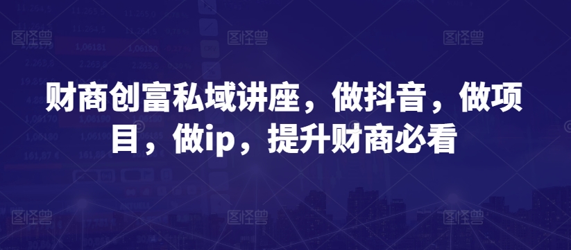 财商创富私域讲座，做抖音，做项目，做ip，提升财商必看 - 163资源网-163资源网