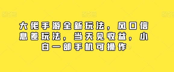 大佬手游全新玩法，风口信息差玩法，当天见收益，小白一部手机可操作 - 163资源网-163资源网