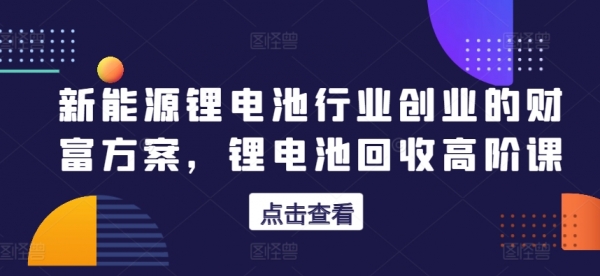 新能源锂电池行业创业的财富方案，锂电池回收高阶课 - 163资源网-163资源网