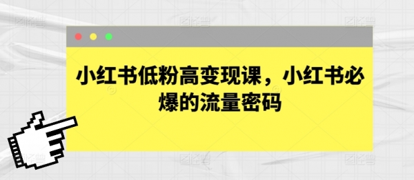 小红书低粉高变现课，小红书必爆的流量密码 - 163资源网-163资源网