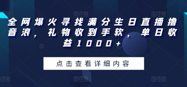 全网爆火寻找满分生日直播撸音浪，礼物收到手软，单日收益1000+【揭秘】 - 163资源网-163资源网