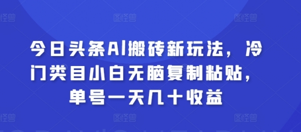 今日头条Al搬砖新玩法，冷门类目小白无脑复制粘贴，单号一天几十收益 - 163资源网-163资源网