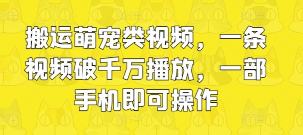 搬运萌宠类视频，一条视频破千万播放，一部手机即可操作 - 163资源网-163资源网