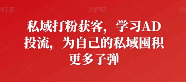 私域打粉获客，学习AD投流，为自己的私域囤积更多子弹 - 163资源网-163资源网