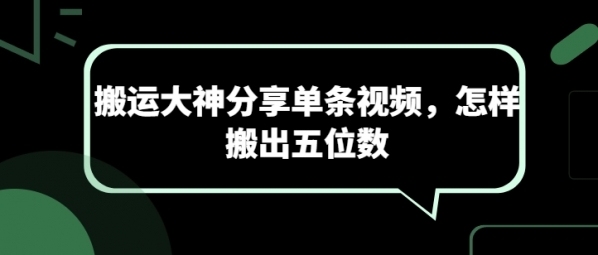 搬运大神分享单条视频，怎样搬出五位数 - 163资源网-163资源网