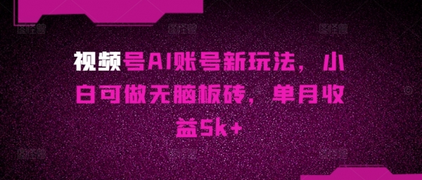 视频号AI账号新玩法，小白可做无脑板砖，单月收益5k+ - 163资源网-163资源网