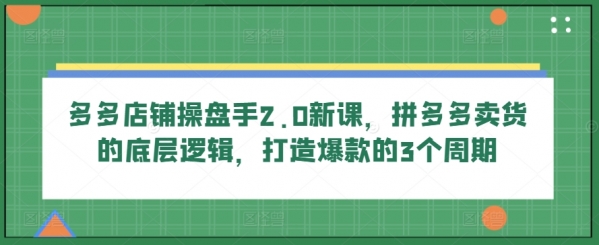 多多店铺操盘手2.0新课，拼多多卖货的底层逻辑，打造爆款的3个周期 - 163资源网-163资源网