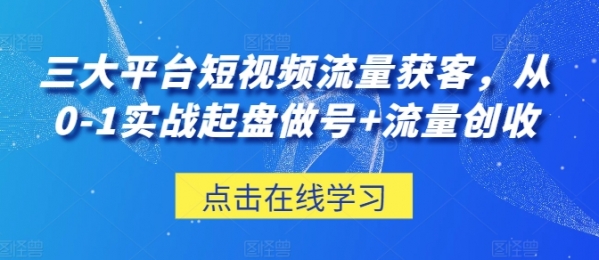 三大平台短视频流量获客，从0-1实战起盘做号+流量创收 - 163资源网-163资源网