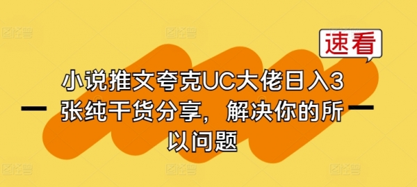 小说推文夸克UC大佬日入3张纯干货分享，解决你的所以问题 - 163资源网-163资源网