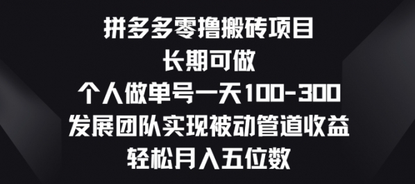 拼多多零撸搬砖项目，长期可做，个人做单号一天一两张，发展团队实现被动管道收益 - 163资源网-163资源网