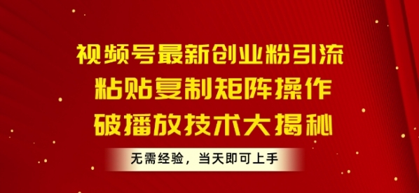 视频号最新创业粉引流，粘贴复制矩阵操作，破播放技术大揭秘，无需经验，当天即可上手 - 163资源网-163资源网