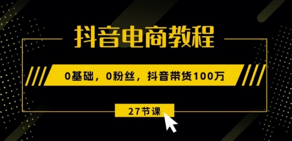 抖音电商教程：0基础，0粉丝，抖音带货100w(27节视频课) - 163资源网-163资源网