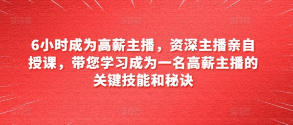 6小时成为高薪主播，资深主播亲自授课，带您学习成为一名高薪主播的关键技能和秘诀 - 163资源网-163资源网