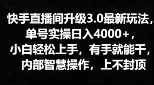 快手直播间升级3.0最新玩法，小白轻松上手，有手就能干，内部智慧操作，上不封顶 - 163资源网-163资源网