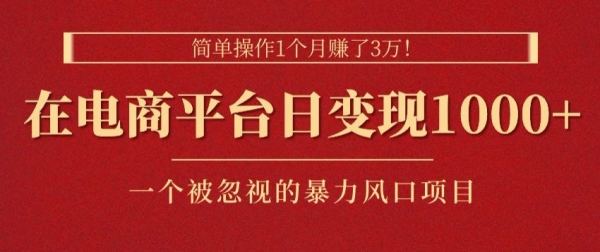 简单操作1个月赚了3w，在电商平台日变现1k+，一个被忽视的暴力风口项目 - 163资源网-163资源网