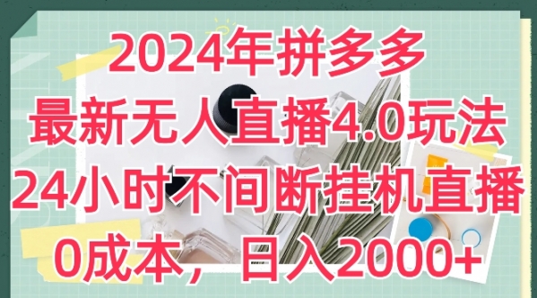 2024年拼多多最新无人直播4.0玩法，24小时不间断挂机直播，0成本，日入2k【揭秘】 - 163资源网-163资源网