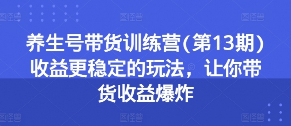 养生号带货训练营(第13期)收益更稳定的玩法，让你带货收益爆炸 - 163资源网-163资源网