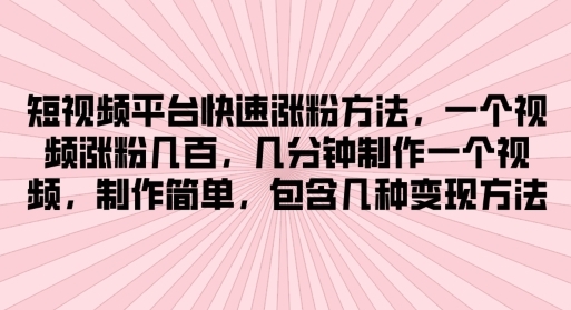 短视频平台快速涨粉方法，几分钟制作一个视频，制作简单，包含几种变现方法 - 163资源网-163资源网