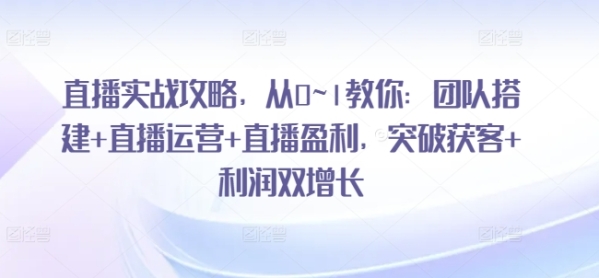 直播实战攻略，​从0~1教你：团队搭建+直播运营+直播盈利，突破获客+利润双增长 - 163资源网-163资源网