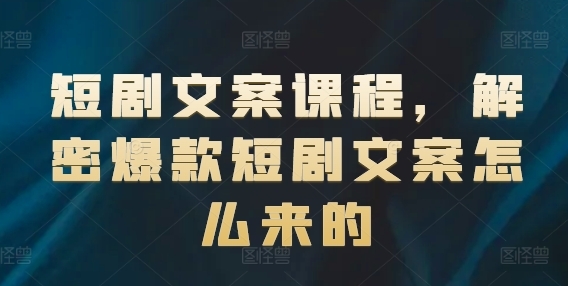 短剧文案课程，解密爆款短剧文案怎么来的 - 163资源网-163资源网