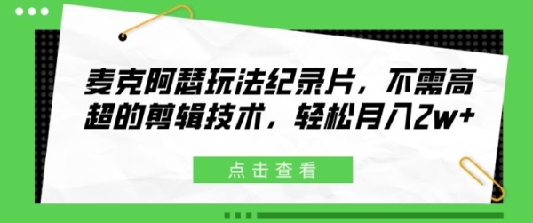 麦克阿瑟玩法纪录片，不需高超的剪辑技术，轻松月入2w+【揭秘】 - 163资源网-163资源网