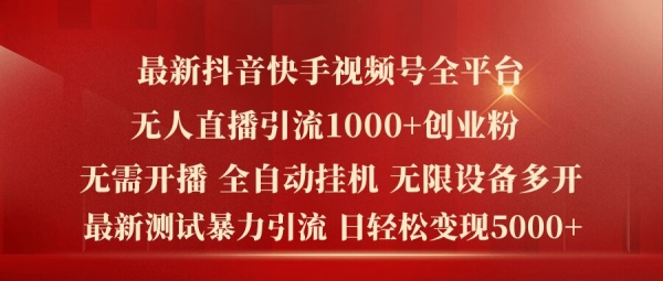 最新抖音快手视频号全平台无人直播引流1000+精准创业粉，日轻松变现5k+【揭秘】 - 163资源网-163资源网