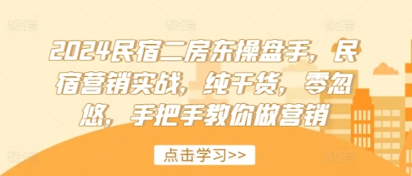 2024民宿二房东操盘手，民宿营销实战，纯干货，零忽悠，手把手教你做营销 - 163资源网-163资源网