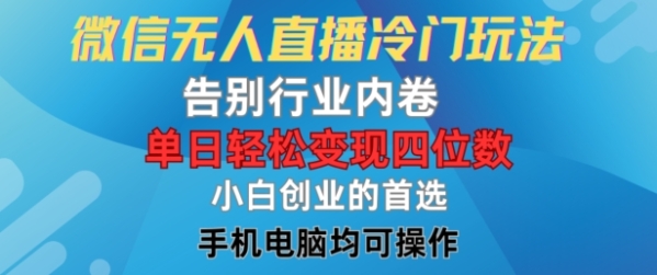 微信无人直播冷门玩法，告别行业内卷，单日轻松变现四位数，小白的创业首选【揭秘】 - 163资源网-163资源网