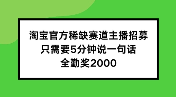 淘宝官方稀缺赛道主播招募 ，只需要5分钟说一句话， 全勤奖2000【揭秘】 - 163资源网-163资源网