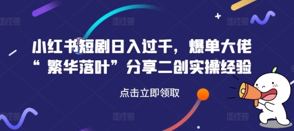 小红书短剧日入过千，爆单大佬“繁华落叶”分享二创实操经验 - 163资源网-163资源网